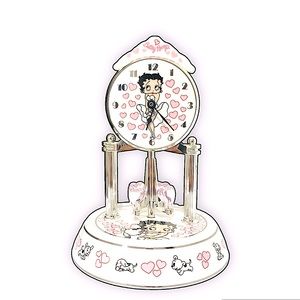 BETTY BOOP PINK HEARTS & Pudgy Anniversary 2008 PORCELAIN Clock Retired No Dome